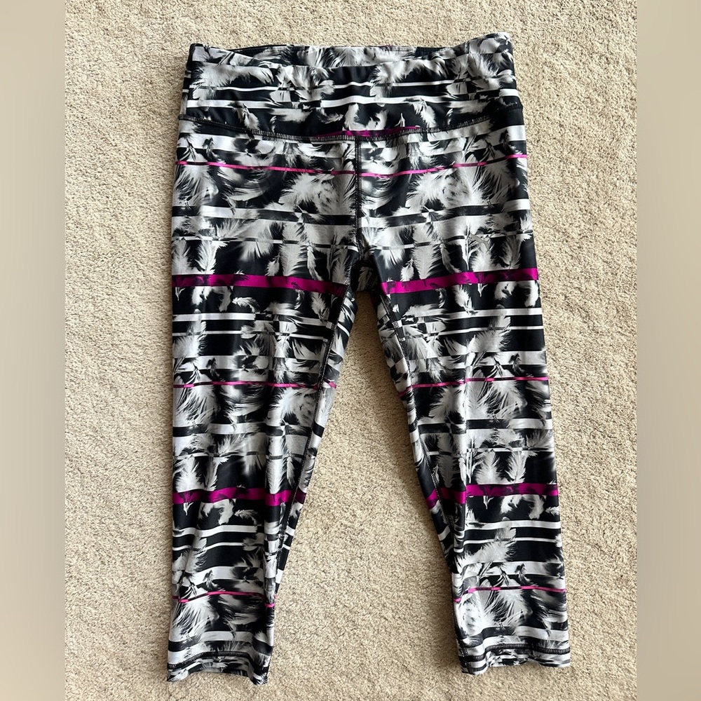 Puma Leggings - Black, White, and Pink Feather Design